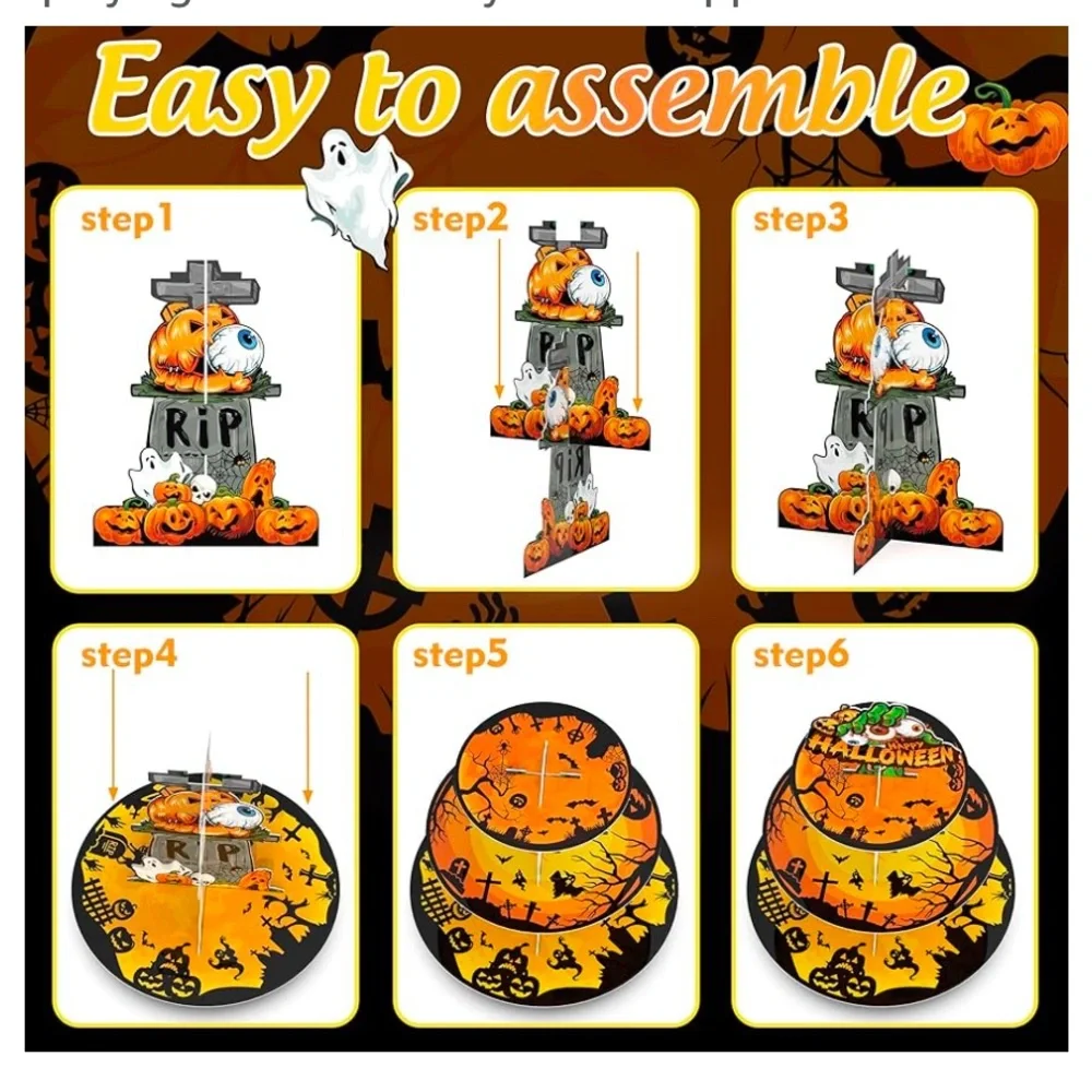 3 Tier Halloween Cupcake Stand Party Decorations, Graveyard of Terror